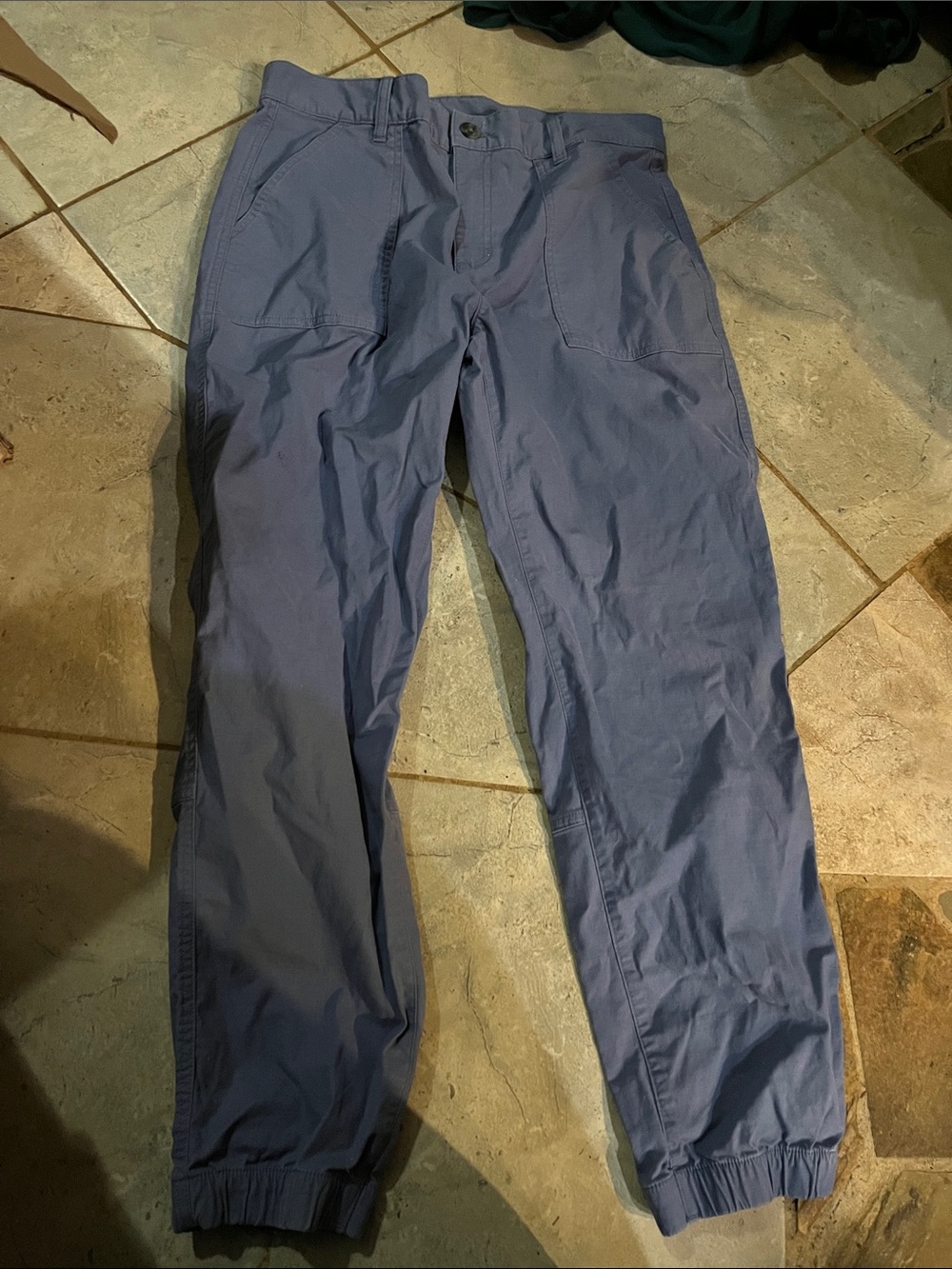 Blue Elastic Cuff Casual Pants